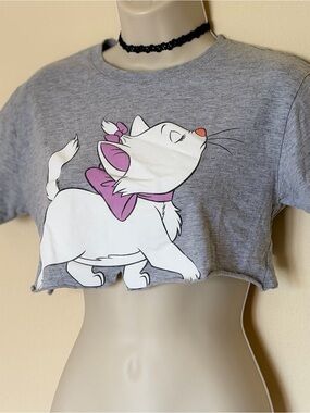 Disney Aristocats Marie Cat Graphic Crop Top with Pink Bow